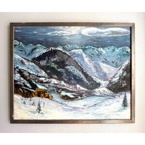 Mid-Century Impasto Winter Mountain Landscape Oil Painting Signed “Reg”